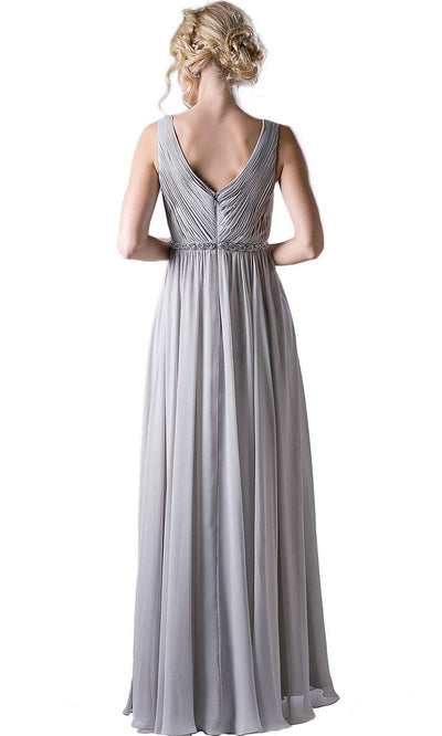 Cinderella Divine - 1001 Beaded Belt Sleeveless V Neck Chiffon Empire Waist Dress - 1 pc Silver In Size 2X Available CCSALE 2X / Silver