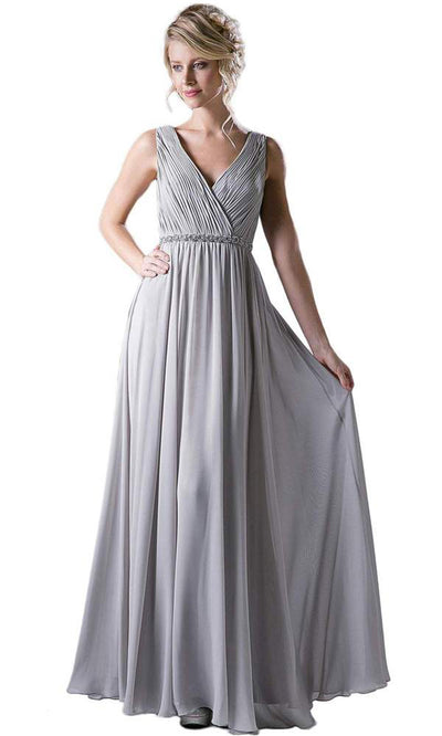 Cinderella Divine - 1001 Beaded Belt Sleeveless V Neck Chiffon Empire Waist Dress - 1 pc Silver In Size 2X Available CCSALE 2X / Silver