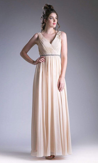 Cinderella Divine - 1001 Beaded Belt Sleeveless V Neck Chiffon Empire Waist Dress - 1 pc Silver In Size 2X Available CCSALE 2X / Champagne