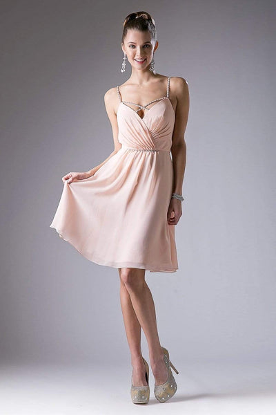 Cinderella Divine - 1009 Beaded V-neck Chiffon A-line Dress Special Occasion Dress XS / Peach