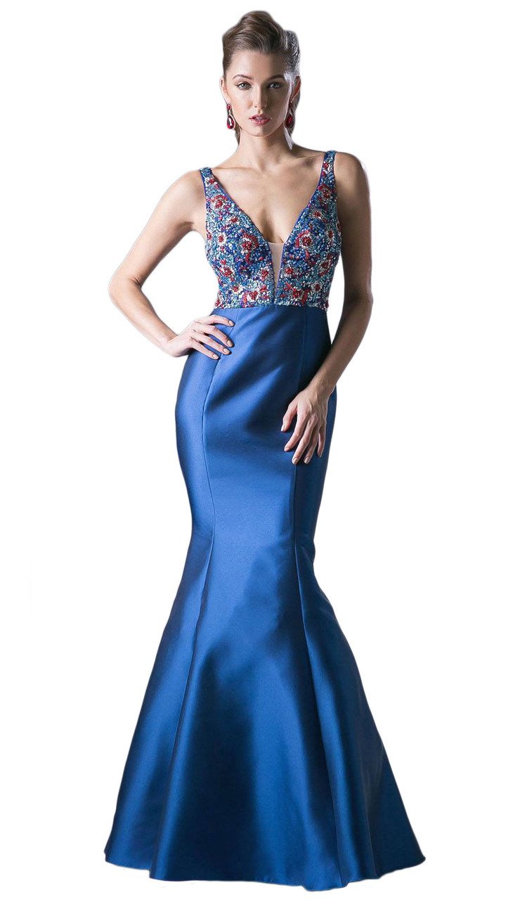 Cinderella Divine 13108 Plunging V-Neck Embellished Mermaid Gown - 1 pc Teal In Size 4 Available CCSALE 4 / Teal