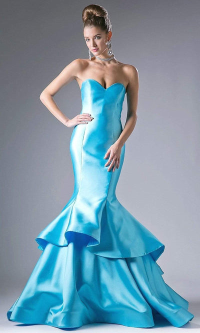 Cinderella Divine - 13480 Strapless Tiered Mermaid Evening Gown Special Occasion Dress 4 / Turquoise