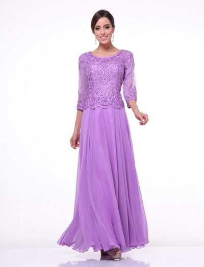 Cinderella Divine - 14327 Quarter Sleeve Soutache Bodice A-Line Long Formal Dress Mother of the Bride Dresses XS / Lilac