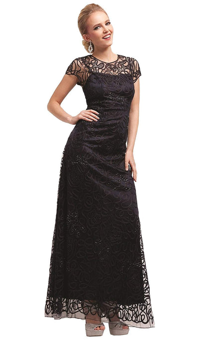 Cinderella Divine - 1920 Embellished Illusion Jewel Neck Sheath Dress Special Occasion Dress XS / Black