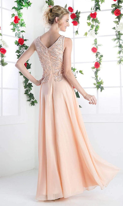 Cinderella Divine - 1945 Sleeveless Lace Appliqued A-Line Long Dress Evening Dresses