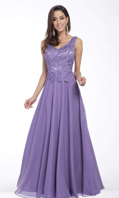 Cinderella Divine - 1945 Sleeveless Lace Appliqued A-Line Long Dress Evening Dresses XS / Dark Lilac