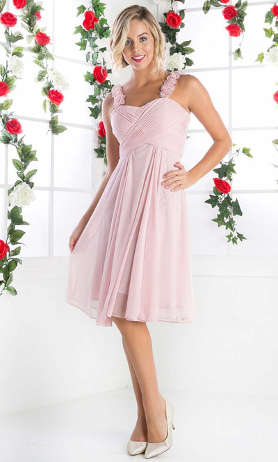 Cinderella Divine - 3801 Floral Strap Empire Waist A-Line Short Dress Bridesmaid Dresses XS / Dusty Rose