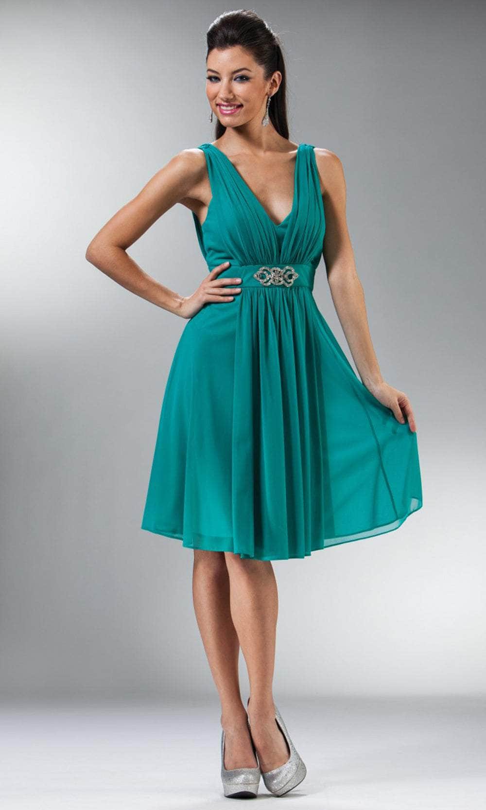 Cinderella Divine 3915 - Chiffon Knee Length Dress Special Occasion Dress XS / Jade