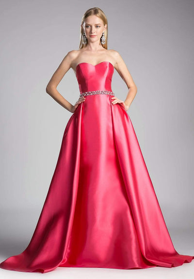 Cinderella Divine - 455 Beaded Belt Strapless Silk Gown with Overskirt Special Occasion Dress 2 / Guava