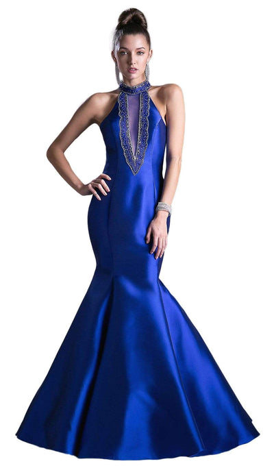 Cinderella Divine - 72046 High Halter Fitted Mermaid Gown Special Occasion Dress 2 / Royal