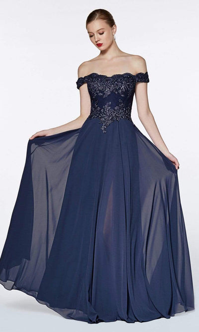 Cinderella Divine - Flowy Chiffon Lace Embellished A-Line Gown 7258 - 2 pcs Smoky Blue In Size M and L Available CCSALE L / Smoky Blue