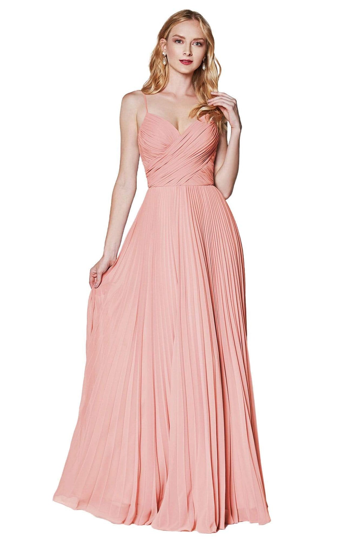 Cinderella Divine - 7471 Sweetheart Ruched Bodice Pleated A-Line Gown Bridesmaid Dresses 2 / Blush