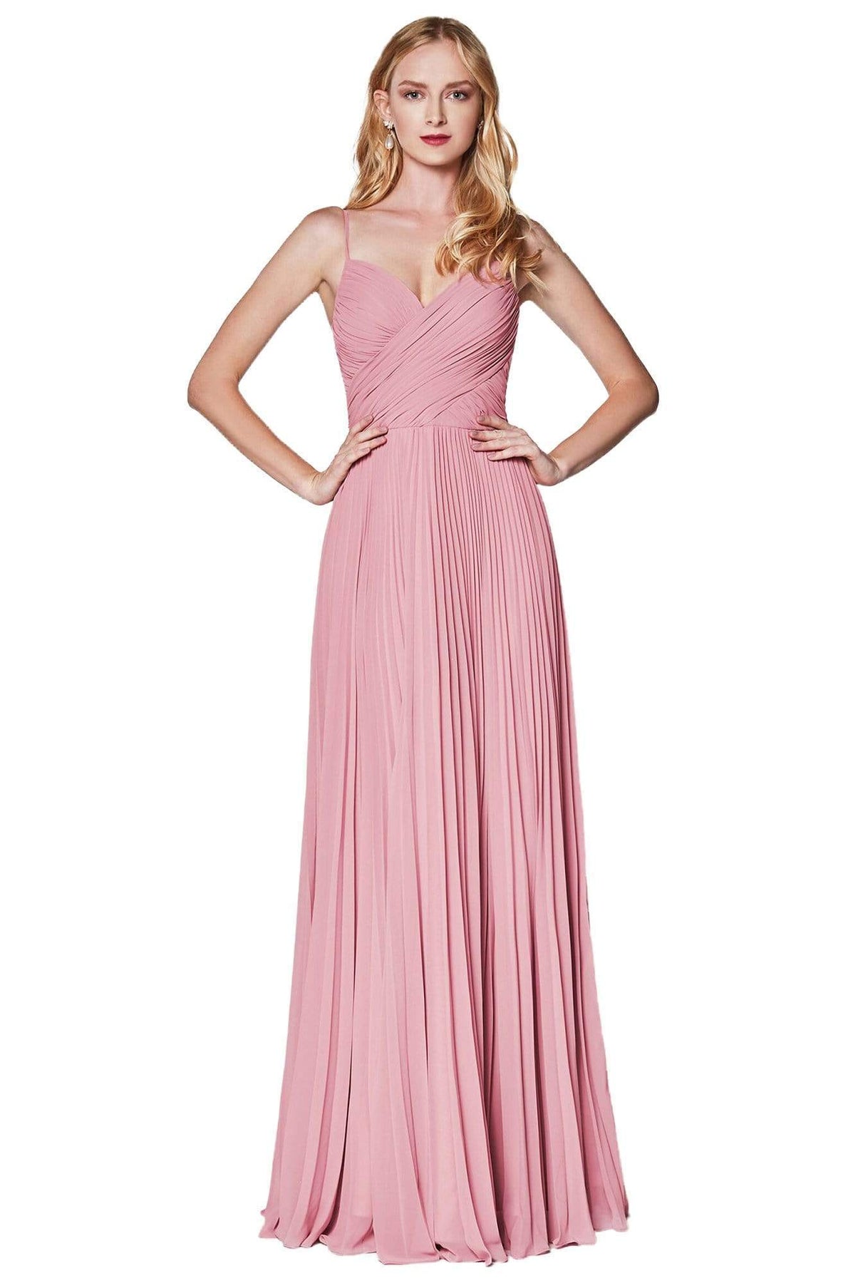 Cinderella Divine - 7471 Sweetheart Ruched Bodice Pleated A-Line Gown Bridesmaid Dresses 2 / Dusty Rose