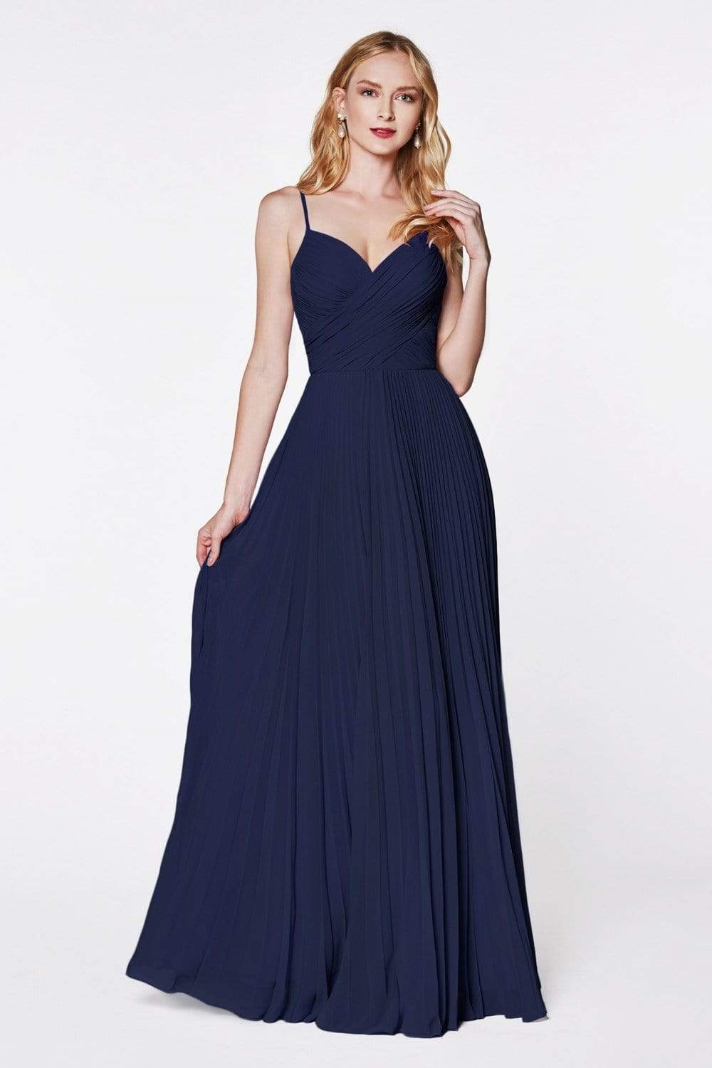 Cinderella Divine - Sweetheart Pleated A-Line Gown 7471SC In Blue