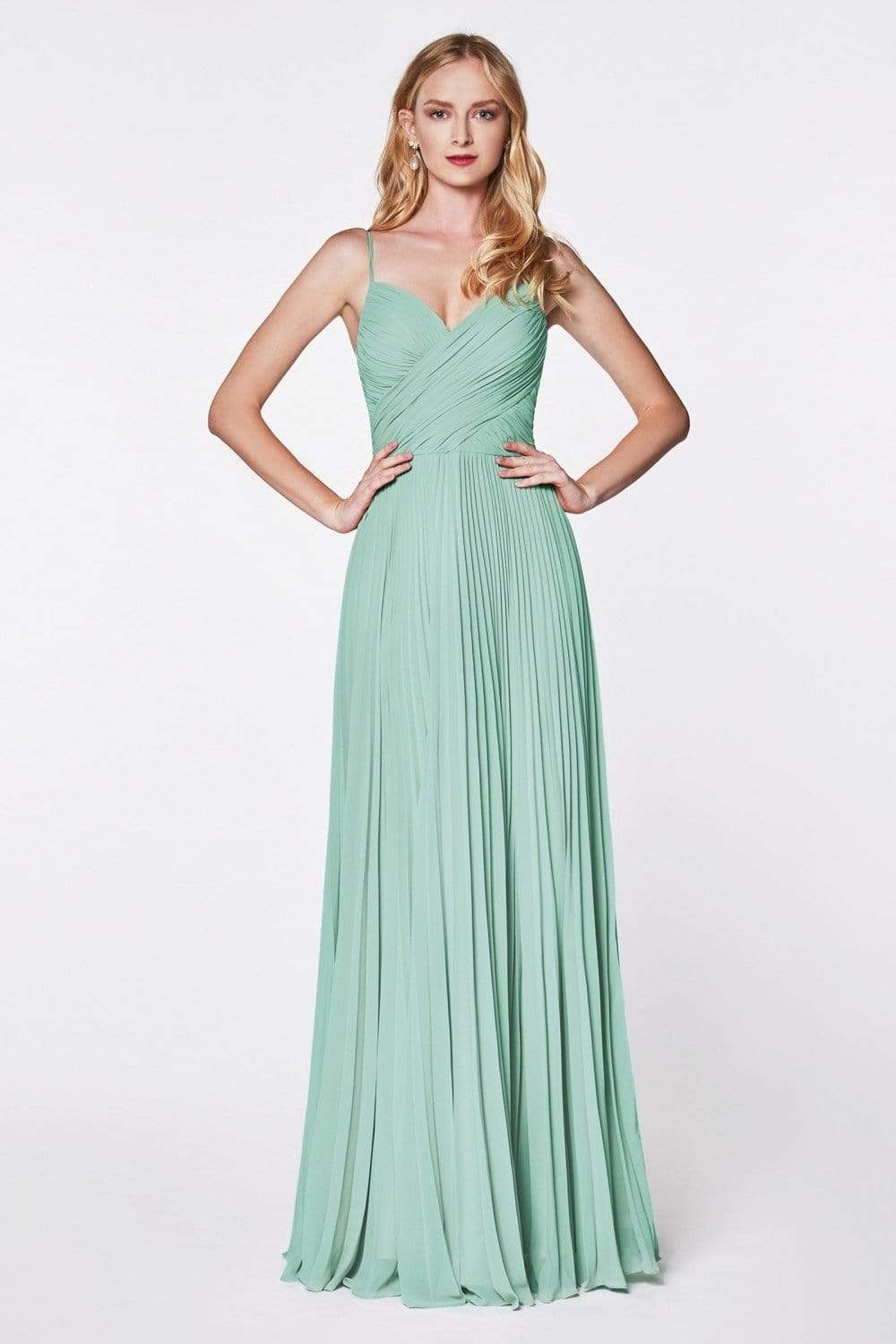 Cinderella Divine - 7471 Sweetheart Ruched Bodice Pleated A-Line Gown Bridesmaid Dresses 2 / Sage