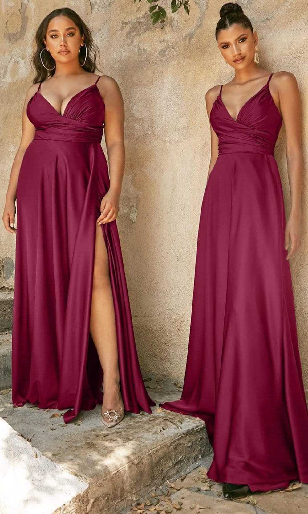 Cinderella Divine - 7485 Long Satin A-Line Gown Evening Dresses