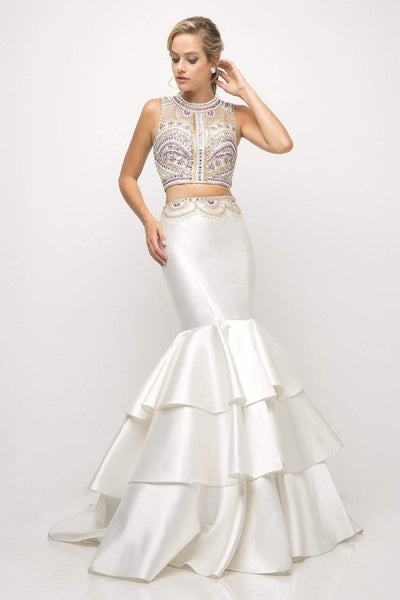 Cinderella Divine - 83903 Two Piece Beaded Tiered Mermaid Dress Special Occasion Dress 2 / White