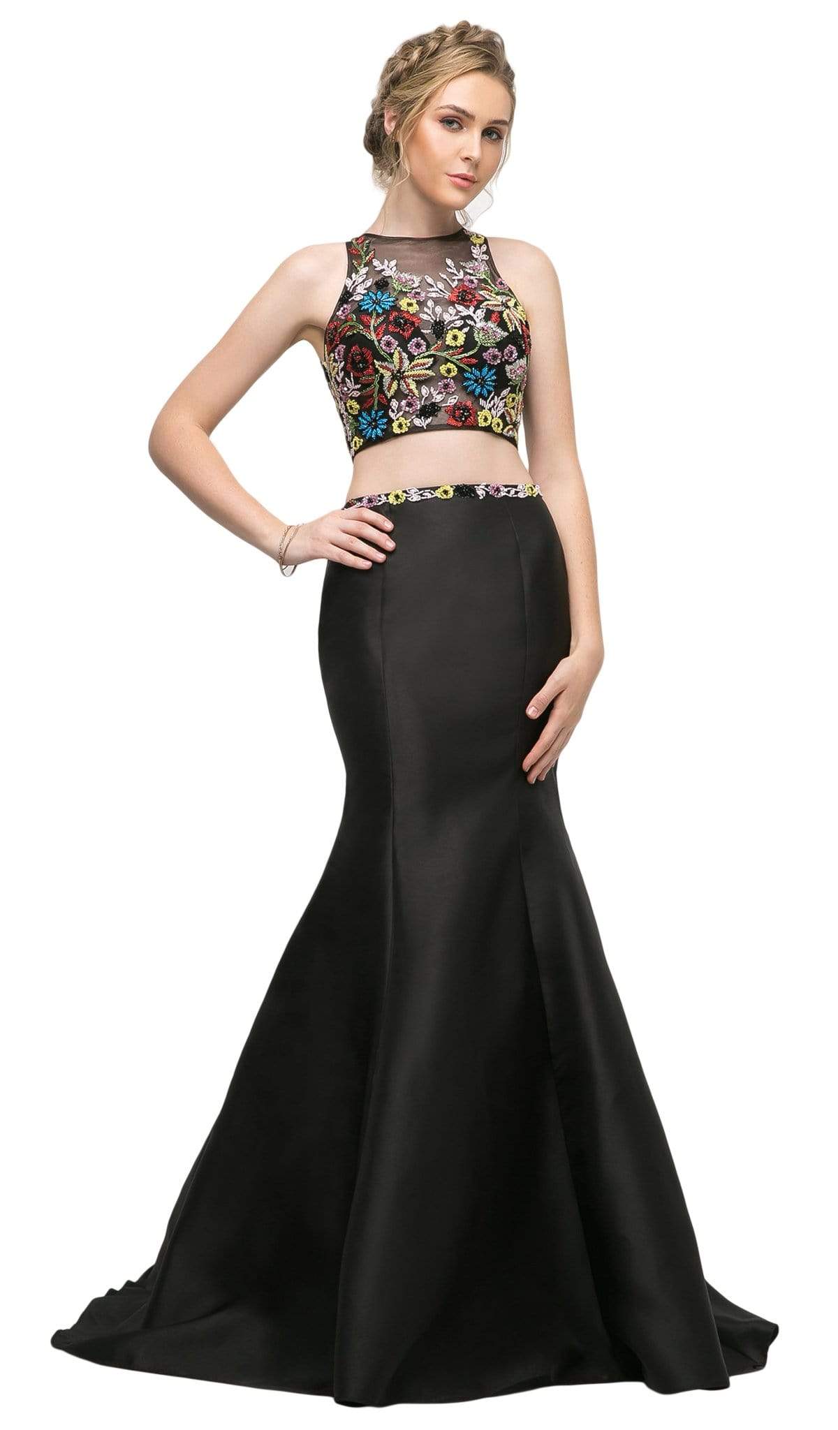 Cinderella Divine - 84267 Two Piece Beaded Mermaid Dress Special Occasion Dress 2 / Black