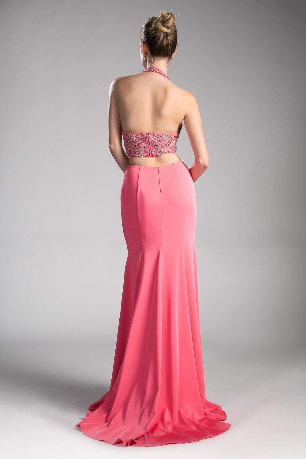 Cinderella Divine - 85201 Beaded Ornate High Halter Neck Fitted Evening Gown - 1 pc Coral In Size 10 Available CCSALE 10 / Coral