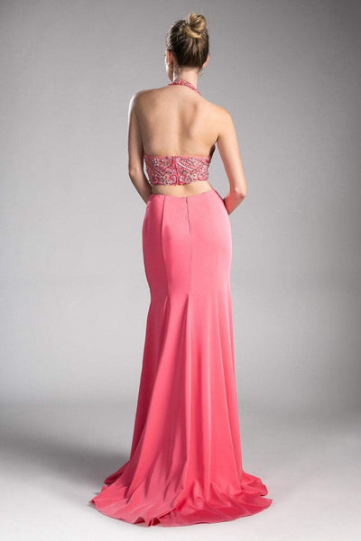 Cinderella Divine - 85201 Beaded Ornate High Halter Neck Fitted Evening Gown - 1 pc Coral In Size 10 Available CCSALE 10 / Coral