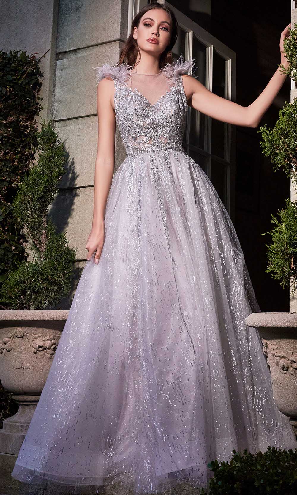 Cinderella Divine - Feathered Dress B704 In Purple and Silver