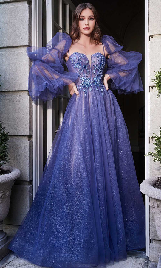 Cinderella Divine - B709 Sheer Sweetheart Neck Corset Gown In Blue
