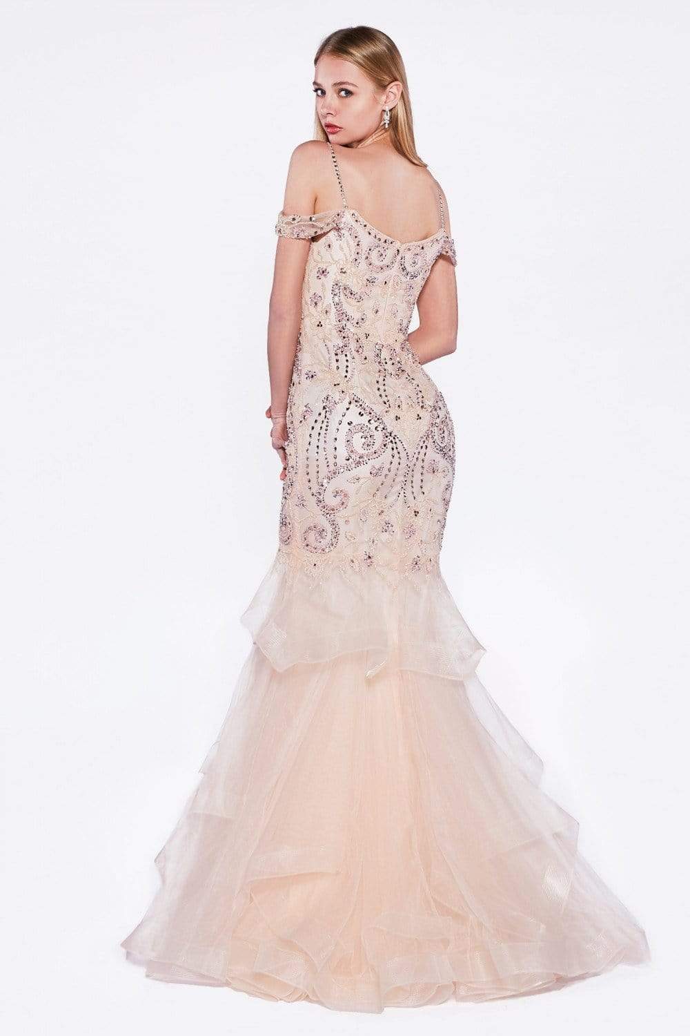 Cinderella Divine - Bead Embellished Ruffled Mermaid Evening Dress Special Occasion Dress