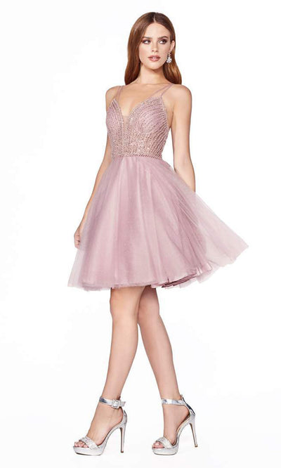 Cinderella Divine - Beaded Embellished Fit and Flare Dress CD0148 - 1 pc Blush In Size M Available CCSALE M / Blush