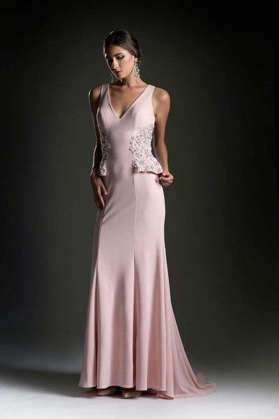 Cinderella Divine - Beaded Lace V-neck Trumpet Dress Special Occasion Dress