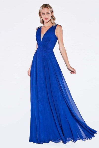 Cinderella Divine - Beaded Plunging Ruched Evening Dress Special Occasion Dress 2 / Royal