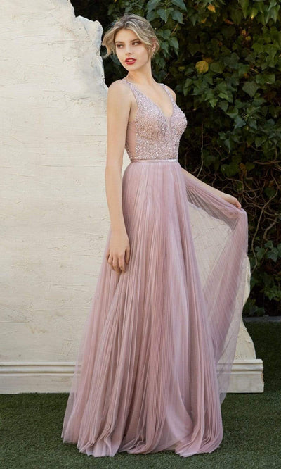 Cinderella Divine - Beaded V-Neck Shirred A-line Dress CJ535 - 1 pc Dusty Rose In Size 4 Available CCSALE 4 / Dusty Rose