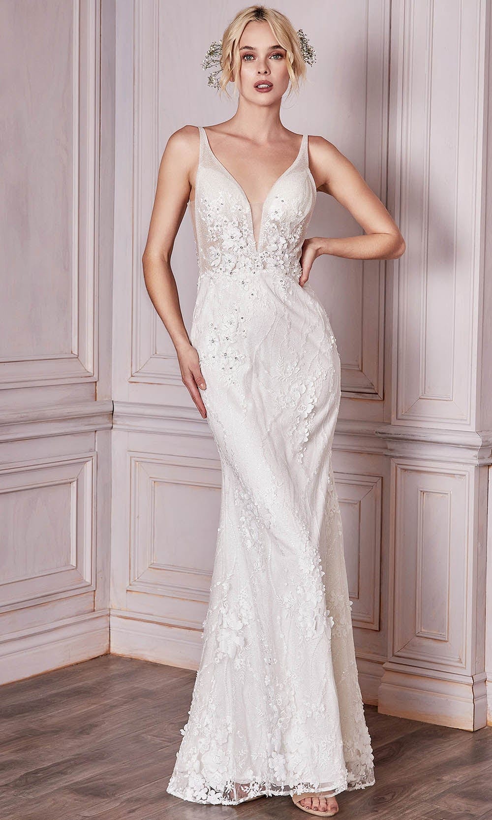 Cinderella Divine Bridal CDS403W - V-neck Bridal Gown Special Occasion Dress 2 / Off White
