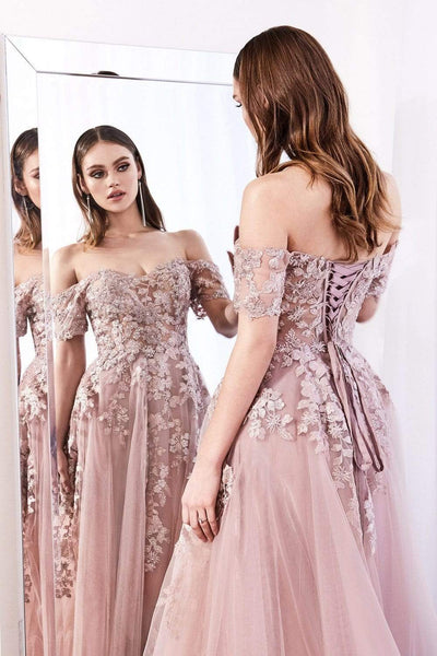 Cinderella Divine - C20 Jeweled Applique Illusion A-Line Gown Prom Dresses