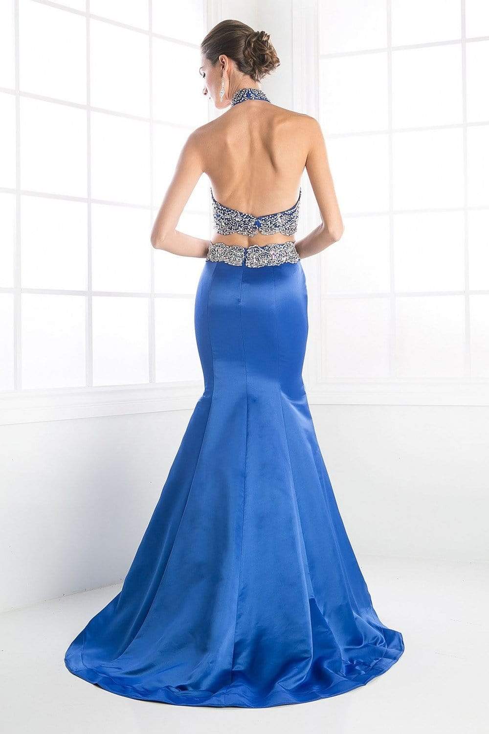 Cinderella Divine - C241 Two Piece Beaded Satin Mermaid Dress Prom Dresses