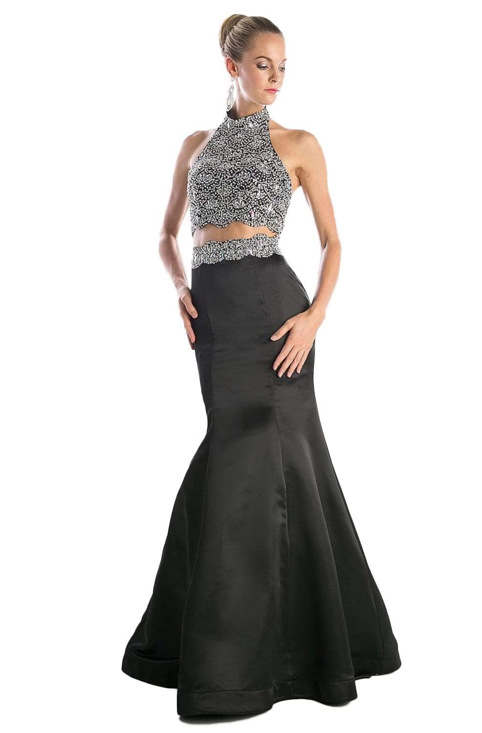 Cinderella Divine - C241 Two Piece Beaded Satin Mermaid Dress Prom Dresses 2 / Black