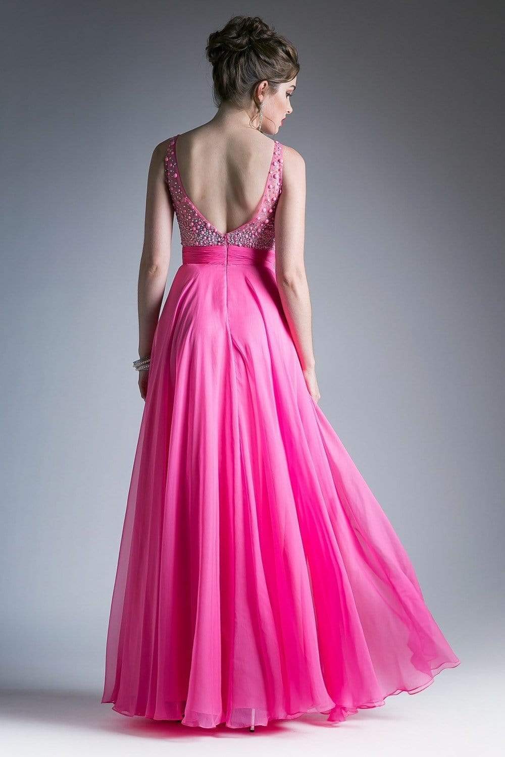 Cinderella Divine - C255 Beaded Bateau Chiffon A-line Gown Prom Dresses