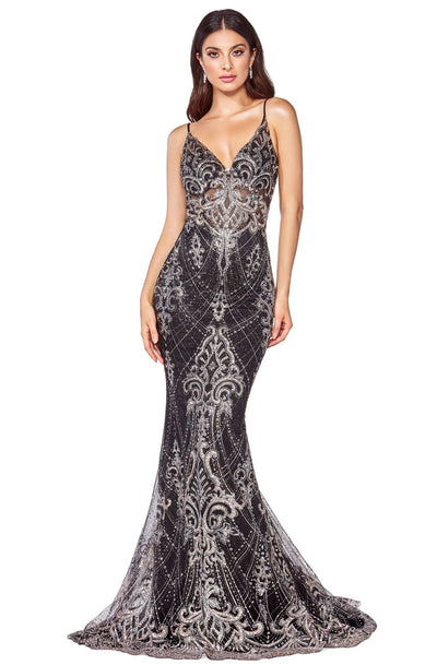 Cinderella Divine - C27 Beaded Glitter Print Mermaid Gown Evening Dresses