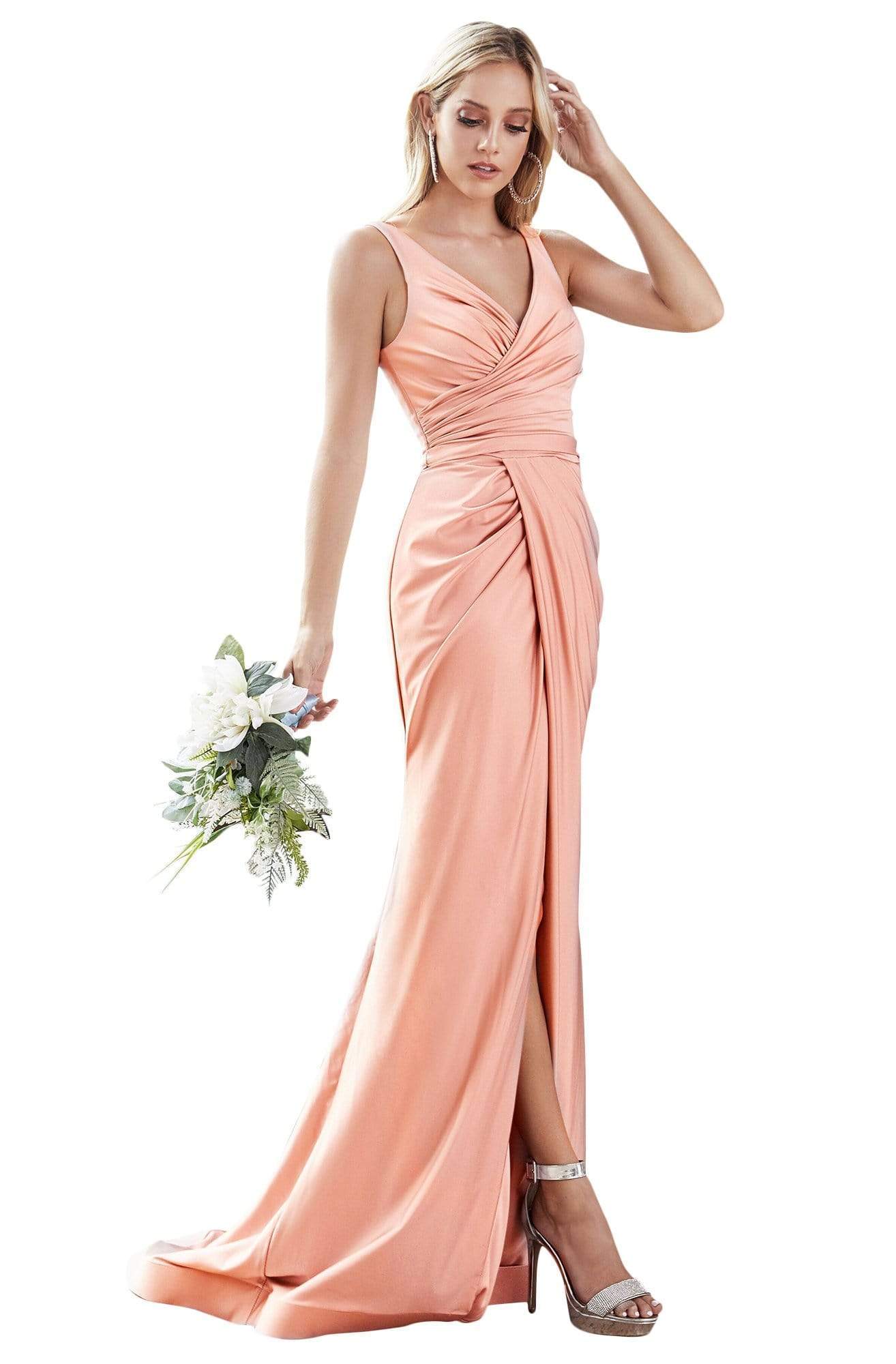 Cinderella Divine - C81730 Sleeveless Fitted High Slit Jersey Gown CCSALE 16 / Blush