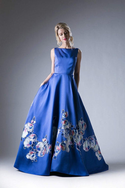Cinderella Divine - CA303 Satin Floral Sleeveless Ballgown Ball Gowns 4 / Royal