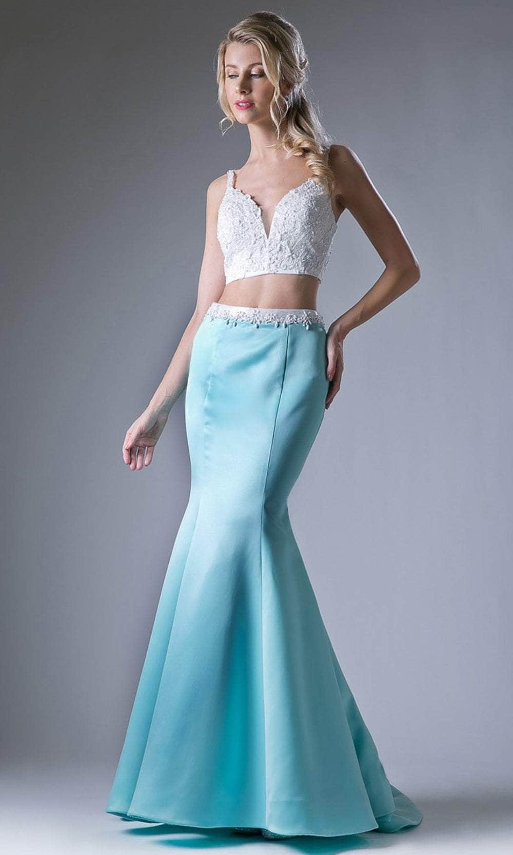 Cinderella Divine CA312 - Mikado Mermaid Two Piece Gown Special Occasion Dress 4 / White-Mint