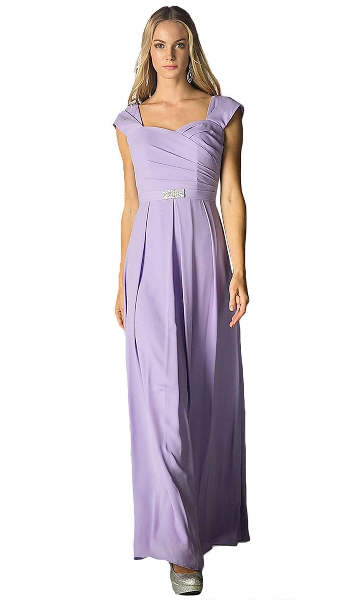 Cinderella Divine - Cap Sleeve Pleated Bodice A-Line Long Formal Dress Special Occasion Dress XS / Lilac