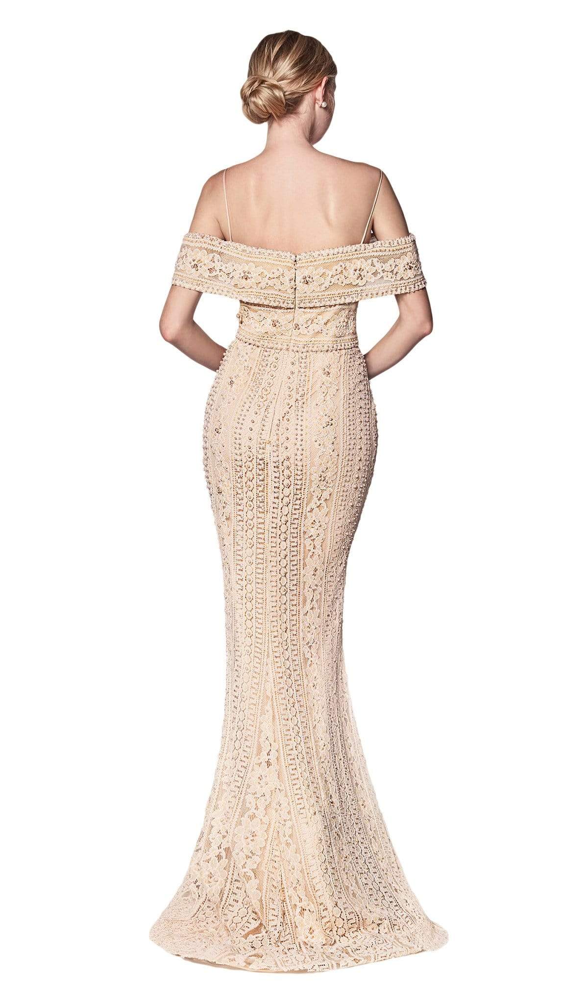 Cinderella Divine - CB0032 Off Shoulder Beaded Lace Mermaid Gown Special Occasion Dress