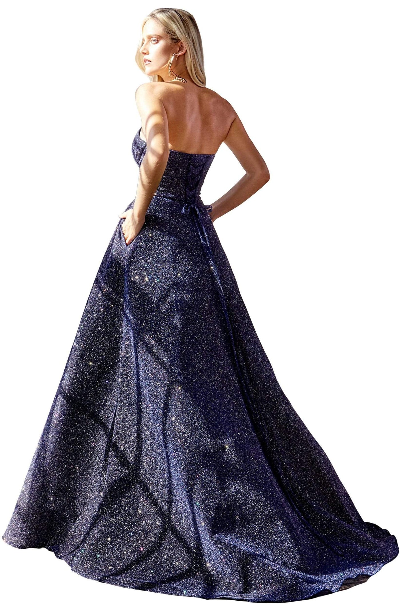 Cinderella Divine - CB045 Strapless V-Neck Pleated Glitter Gown Prom Dresses