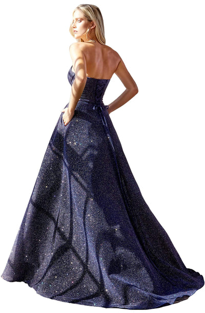 Cinderella Divine - CB045 Strapless V-Neck Pleated Glitter Gown Prom Dresses