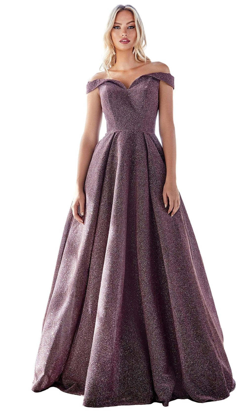 Cinderella Divine - Off Shoulder Glitter-Embellished Gown CB056SC In Purple