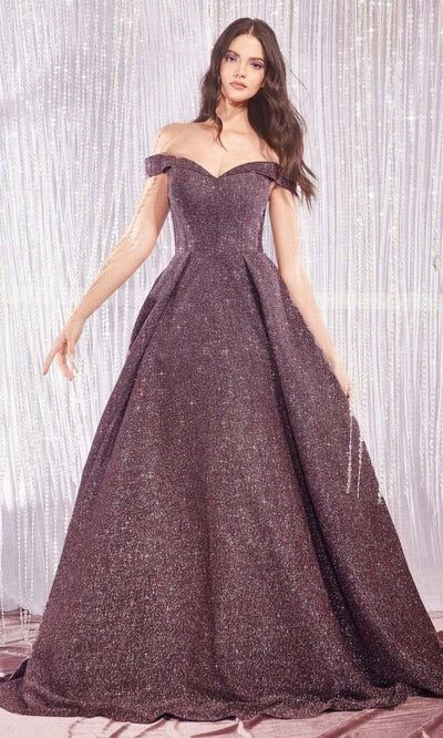 Cinderella Divine - Off Shoulder Glitter-Embellished Gown CB056SC In Purple