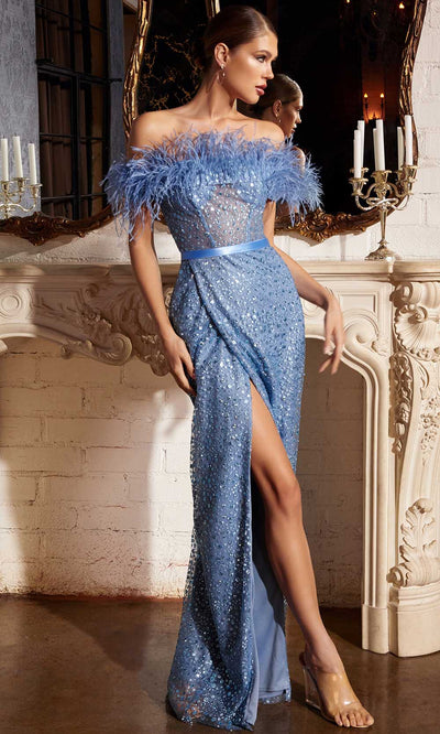 Cinderella Divine CB092 - Off Shoulder Prom Gown Special Occasion Dress 2 / Azure