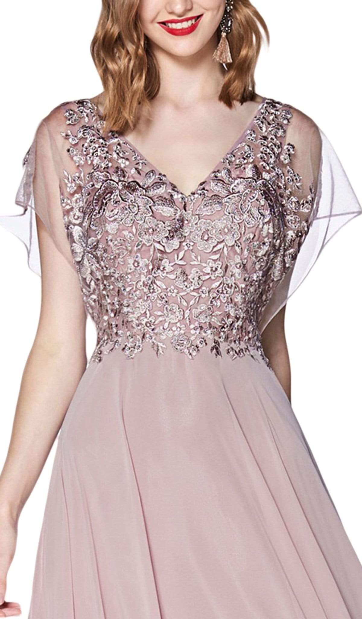 Cinderella Divine - CD0135 Lace V-neck Chiffon A-line Dress Special Occasion Dress