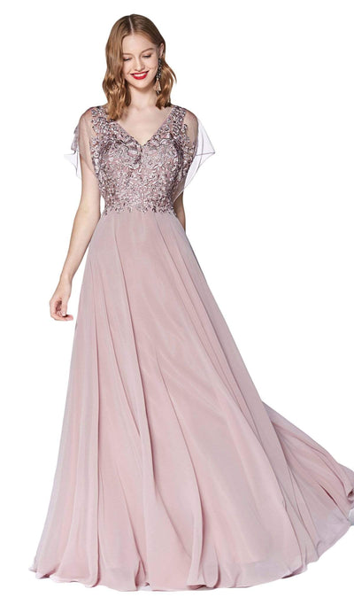 Cinderella Divine - CD0135 Lace V-neck Chiffon A-line Dress Special Occasion Dress XS / Mauve