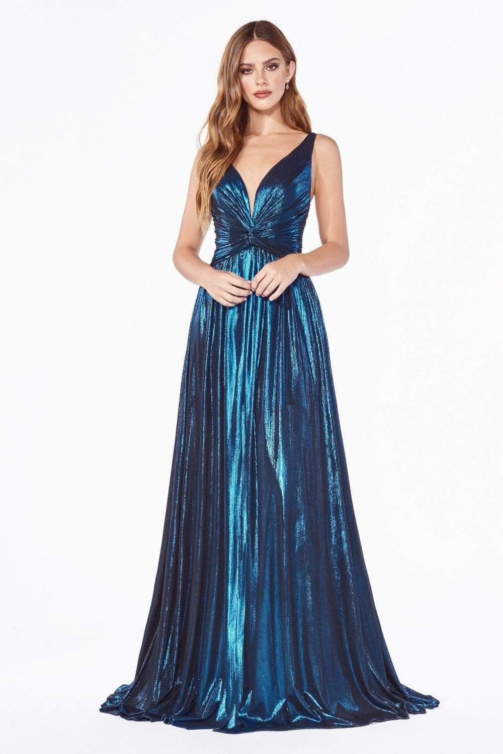 Cinderella Divine - CD0151 A-Line Metallic Dress with Mini Skirt Evening Dresses XXS / Peacock